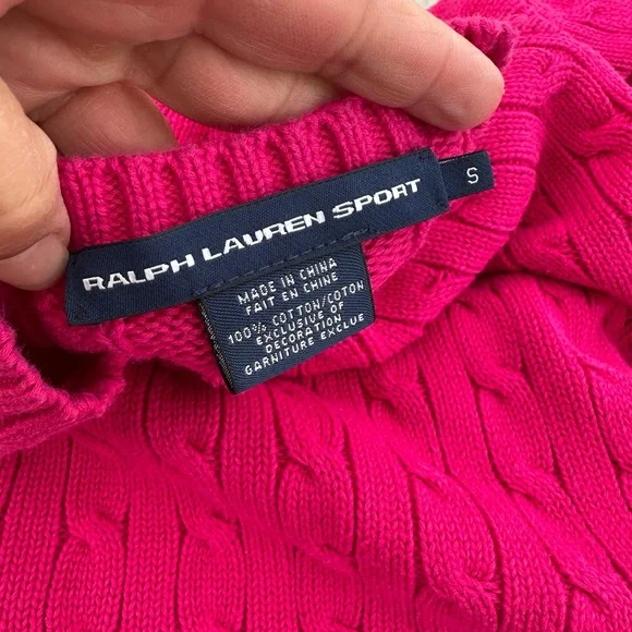 Ralph Lauren Hot Pink Cable-Knit Crewneck Sweater size S - Picture 6 of 8